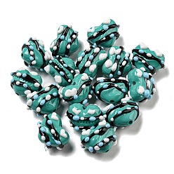 Medium Turquoise Hand Painted Acrylic with Enamel Beads, Heart, Medium Turquoise, 15~18.5x19
~21x10~15mm, Hole: 2.2mm