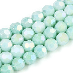 Светло-голубой Антикоррозийные гальванические стеклянные бусины, имитация драгоценных камней, круглые, с покрытием AB цвета, граненый(32 граненый), светло-голубой, 5.8~6.1x5.8 мм, отверстие : 1 мм, около 70~71 шт / нитка, 15.55~15.75'' (39.5~40 см)