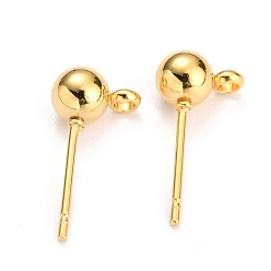 Real 18K Gold Plated 304 Stainless Steel Ball Post Stud Earring Findings, with Loop and 316 Surgical Stainless Steel Pin, Real 18k Gold Plated, 16x8x5mm, Hole: 1.6mm, Pin: 0.8mm