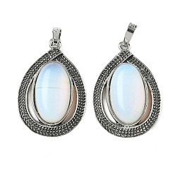Опал Opalite подвески, подвески из сплава, без свинца и без кадмия, старинное серебро и платина, 30x20.5x7 мм, отверстие : 7x4 мм
