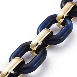 Prussian Blue Handmade Acrylic Cable Chains, with CCB Plastic Linking Rings, Prussian Blue, Links: 24x18x5mm and 19x12x4.5mm, 39.37 inch(1m)/strand

