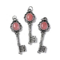 Вишневый Кварц Ключ латунный вишневый кварцевый стекло большие подвески, с целью перехода в кольце, античное серебро, 55.5x16.5x5~6.5 мм, отверстие : 4.5 мм
