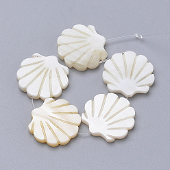 Creamy White Natural Freshwater Shell Beads, Scallop Shape, Creamy White, 17~19x18~20x3mm, Hole: 1mm