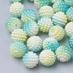 Champagne Yellow Imitation Pearl Acrylic Beads, Berry Beads, Combined Beads, Rainbow Gradient Mermaid Pearl Beads, Round, Champagne Yellow, 10mm, Hole: 1mm, about 200pcs/bag