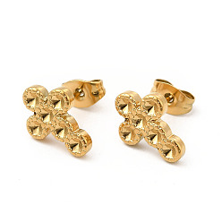 Real 18K Gold Plated Ion Plating(IP) 304 Stainless Steel Stud Earring Findings, Earring Settings for Rhinestone, Cross, Real 18K Gold Plated, 12.5x9.5mm, Pin: 0.7mm, Fit for Rhinestone: 1.8mm