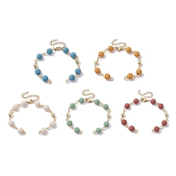 Mixed Color Dyed Natural Lava Rock Round Beaded Chain Bracelet Making, with Golden 304 Stainless Steel Findings, Fit for Connector Charms, Mixed Color, 6-3/4 inch(17cm)