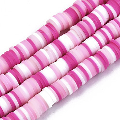 Ярко-Розовый Полимерной глины ручной работы бисер нитей, для поделок ювелирных изделий, Heishi бусы, Диск / плоские круглые, ярко-розовый, 6x0.5~1 мм, отверстие : 1.8 мм, около 290~320 шт / нитка, 15.75 дюйм ~ 16.14 дюйм (40~41 см)