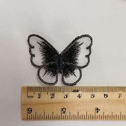 Black Computerized Metallic Thread Embroidery Organza Sew on Clothing Patches, Butterfly, Black, 40x50mm