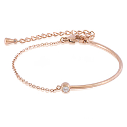 Rose Gold Clear Cubic Zirconia Bracelet Adjustable Curved Bar Link Bracelet Classic Tennis Bracelet Charms Jewelry Gifts for Women, Rose Gold, 5 inch(12.6cm)