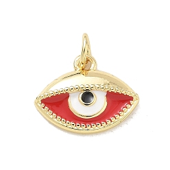 Red Brass Enamel Pendants, Evil Eye Charms, Rack Plating, Long-Lasting Plated, Cadmium Free & Lead Free, Real 18K Gold Plated, Red, 12.5x15.5x3.5mm, Hole: 2.5mm
