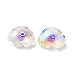 Blue Violet Transparent Glass Pendants, with Enamel, Faceted, Half Round with Evil Eye Pattern, Blue Violet, 21x29x14.5mm, Hole: 1.6mm