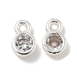 Серебро Латунные микро проложить кубического циркония прелести, долговечный, без свинца и без кадмия, плоско-круглые, серебряные, 6x4x2 мм, отверстие : 1.2 мм