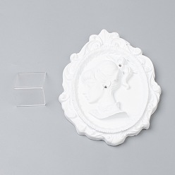 White Resin Earring Jewelry Cameo Display Stand, with Plastic Holder, White, 13.8x10.6x1.5cm, Hole: 3mm