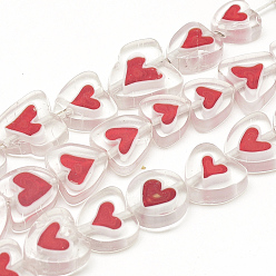 Red Handmade Lampwork Beads Strands, Heart, Red, 8~14x8~14x3~4mm, Hole: 1mm, about 36pcs/strand, 15.7 inch