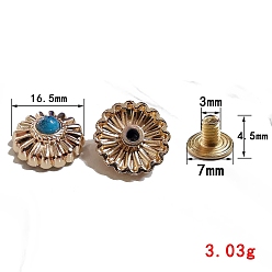 Golden Alloy Buttons, with Imitation Synthetic Turquoise & Iron Screw, Flower, Golden, 16.5mm