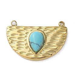 Синтетическая Бирюза Вакуумное покрытие pvd 316 подвески из нержавеющей стали, с синтетическими бирюзовый, полукруглый, реальный 18 k позолоченный, 12.5x18x4 мм, отверстие : 1.2 мм