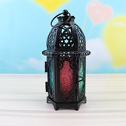 Colorful Vintage Castle Hollow Windproof Iron Candle Holder, for Wedding Home Decoration Ramadan Gift, Colorful, 7x15.5cm