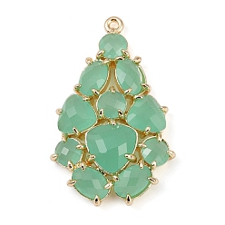 Средний Аквамарин Подвески из латунной кошки, слеза, без свинца и без кадмия, долговечный, стойки покрытие, реальный 18 k позолоченный, граненые, средний аквамарин, 33x21x6 мм, отверстие : 1.2 мм