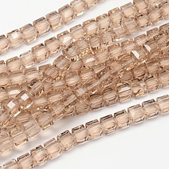 PeachPuff Faceted Cube Transparent Glass Beads Strands, PeachPuff, 2x2x2mm, Hole: 0.5mm, about 200pcs/strand, 15.7 inch