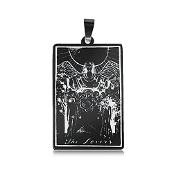 Electrophoresis Black Stainless Steel Pendants, Rectangle with Tarot Pattern, Electrophoresis Black, The Lovers VI, No Size