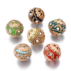 Mixed Color Handmade Indonesia Beads, with Alloy Findings and Iron Chain, Round, Antique Silver, Mixed Color, 20x19.5mm, Hole: 2mm