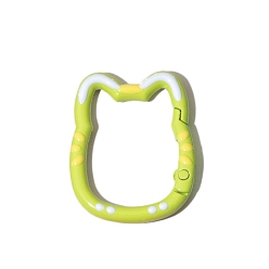 Green Yellow Spray Painted Alloy Spring Gate Ring, Cat, Green Yellow, 35x28x3.9mm