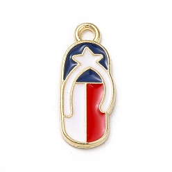 White American Flag Style Alloy Enamel Pendants, Cadmium Free & Nickel Free & Lead Free, Golden, Flip-flops with Star, White, 19x8x1.2mm, Hole: 1.6mm