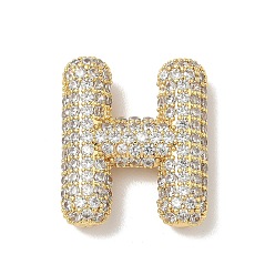 Letter H Латунные микро проложить кубического циркония подвески, без свинца и без кадмия, реальный 18 k позолоченный, Письмо ч, 22x19x5.5 мм, отверстие : 3x2 мм