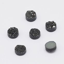 Black Electroplated Natural Druzy Agate Cabochons, Flat Round, Black, 8x2~4mm