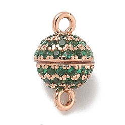 Зеленый Стойка покрытие круглая латунь микропаве кубический цирконий магнитные застежки, долговечный, без свинца и без кадмия, розовое золото , зелёные, 10x6 мм, отверстие : 1.5 мм