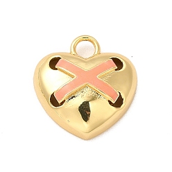 PeachPuff Brass Enamel Charms, Cadmium Free & Lead Free, Golden, Heart with Cross Charm, PeachPuff, 16.5x15.5x5.5mm, Hole: 3mm