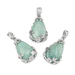 Амазонит Природные подвески амазонит, с латунной фурнитурой , капля, платина, 31x19x8 мм, отверстие : 4.5x8 мм