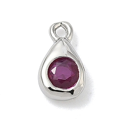 Фуксиновый Латунные микро проложить кубического циркония прелести, слезинки, без кадмия и без свинца, долговечный, стойки покрытие, платина, красно-фиолетовые, 7.5x4.5x2 мм, отверстие : 1 мм
