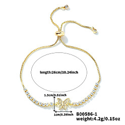 Золотой Элегантные регулируемые браслеты-слайдеры из латуни с кубическим цирконием в форме бабочки, браслеты из цепочек для женщин, золотые, 9-1/2 дюйм (24 см)