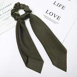 C214 Velvet Ribbon - Military Green No. 26 Silk Satin Solid Color Hair Scrunchies with Long Tails and Printed Ribbon for Women