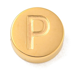 Letter P Ионное покрытие (ip) 304 шарики из нержавеющей стали, плоские круглые с буквы, золотые, Письмо P, 8x3 мм, отверстие : 1.6 мм