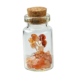 Carnelian Transparent Glass Wishing Bottle Decoration, Wicca Gem Stones Balancing, with Tree of Life Natural Carnelian Beads Drift Chips inside, 22x45mm