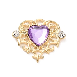 Lilac Acrylic Pendants, with Golden Tone Alloy Rhinestone Finding, Heart Charm, Lilac, 21.5x25x5mm, Hole: 2x2.5mm