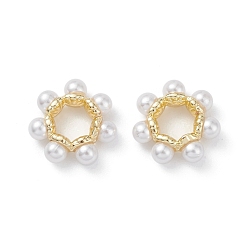 Real 18K Gold Plated Rack Plating Brass Spacer Beads, with Plastic Imitation Pearl, Flower, Long-Lasting Plated, Cadmium Free & Lead Free, Real 18K Gold Plated, 11~11.5x3mm, Hole: 4mm