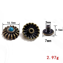 Antique Bronze Tibetan Style Alloy Buttons, with Imitation Synthetic Turquoise & Iron Screw, Flower, Antique Bronze, 16.5mm