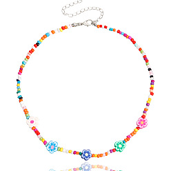 mixed color Bohemian 3mm Colorful Beaded Soft Clay Flower Necklace for Women - Handmade Fashion Jewelry