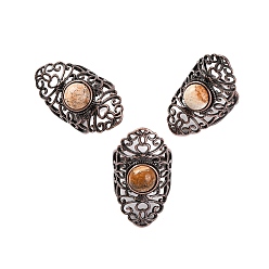 Пейзажный Джаспер Натуральная картинка яшма ретро кольца на палец, регулируемые латунные кольца для женщин, 38 мм, внутренний диаметр: 19 мм