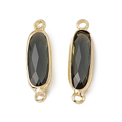 Hematite Transparent K9 Glass Connector Charms, with Light Gold Plated Brass Findings, Faceted, Rectangle Links, Hematite, 22.5x6x3.4mm, Hole: 1.7mm