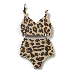 Coconut Brown Printed Acrylic Pendants, with Iron Jump Ring, Leopard Print Swimsuit, Coconut Brown, 46x23x2mm, Hole: 5.5mm