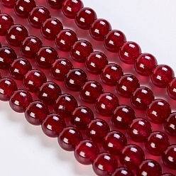 Dark Red Natural White Jade Beads Strands, Dyed, Round, Dark Red, 8mm, Hole: 1mm, about 47pcs/strand, 14.9 inch
