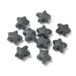 Black Vintage Handmade Porcelain Beads, Fancy Antique Glazed Porcelain, Textured Starfish, Black, 10x11.5x6mm, Hole: 1.8mm