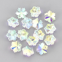 Crystal AB Glass Rhinestone Charms, Ice Flower, Crystal AB, 14x12x7mm, Hole: 1.4mm
