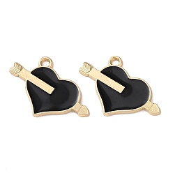 Черный Сплав с эмалевыми подвесками, сердце прелести, золотые, чёрные, 17x29.5x1.5 мм, отверстие : 2 мм