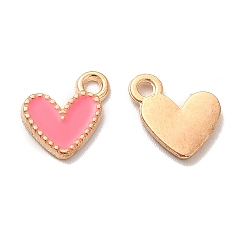 Light Coral Alloy Enamel Charms, Heart Charms, Golden, Light Coral, 10x9x1.2mm, Hole: 1.5mm