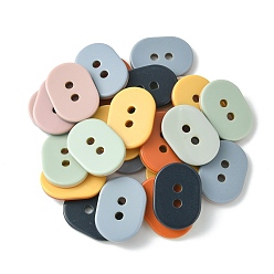Mixed Color 2-Hole Resin Buttons, Two Tone, Oval, Mixed Color, 26x18.5~19x3mm, Hole: 2~3mm
